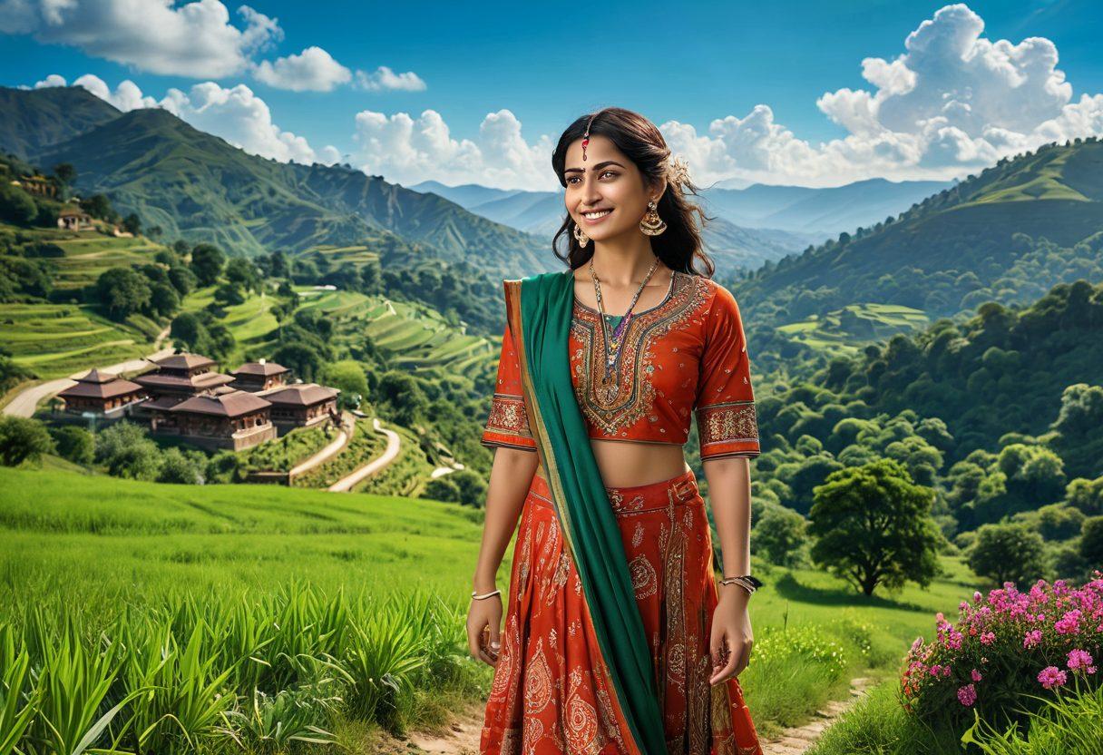 A traveler joyfully exploring vibrant Indian landscapes, with digital icons representing insurance policies floating around them. The scene should include traditional Indian motifs like paisleys and mandalas in the background, blending with modern technology symbols like cloud storage and digital shields. The traveler wears colorful attire, symbolizing the fusion of culture and modernity. Emphasize a harmonious blend of tradition and technology in the atmosphere. super-realistic. vibrant colors. 3D.